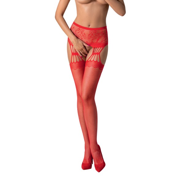 Strumpfhose mit Spitze im Stocking-Look rot ouvert