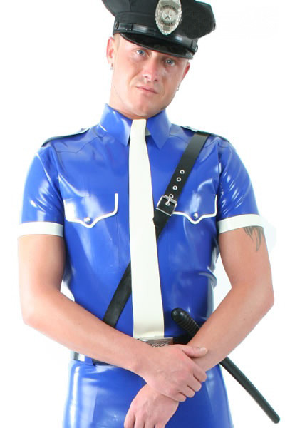 Latex Hemd - Uniform - kurzärmelig, Schulterklappen, farbig abgesetzt