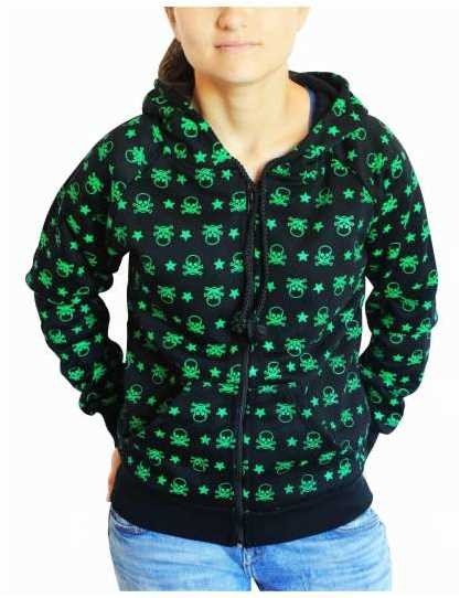 Gothic Kapuzensweatshirt - Green Skulls & Stars