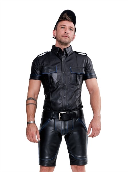 Leder Shirt 'Police' schwarz/blau