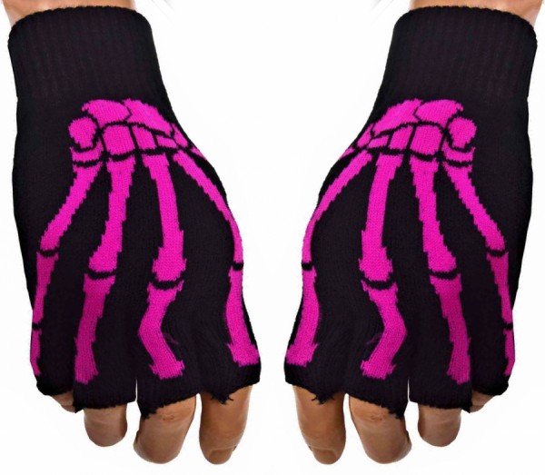 Fingerlose Handschuhe - Skeletthand Pink