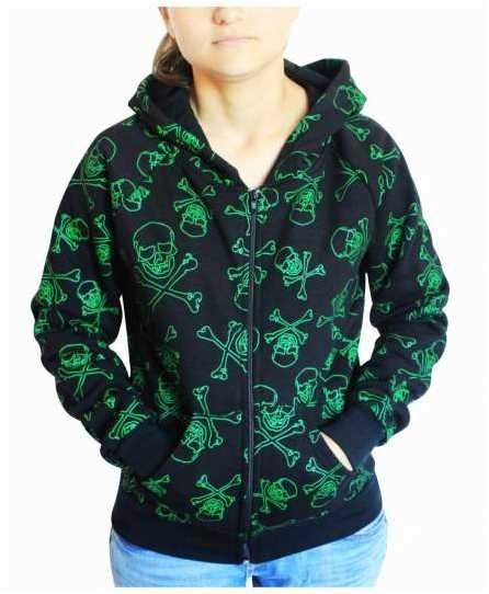 Gothic Kapuzensweatshirt - Green Skulls