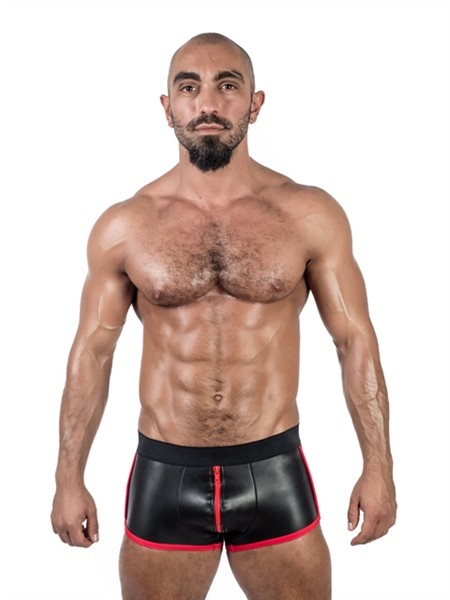 Neopren Shorts mit 3-Wege-Reißverschluss schwarz-rot
