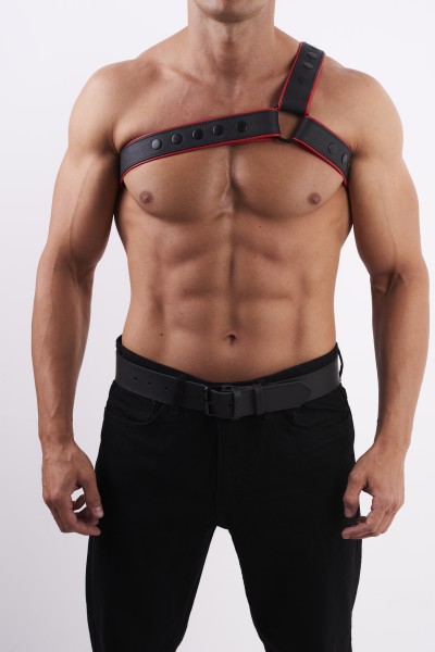 Leder Brustharness für Ihn 'Y soft' - schwarz/rot