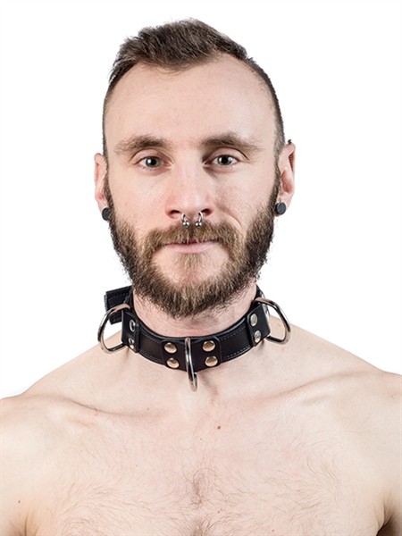 Sklaven-Halsband mit 4 D-Ringen schwarz