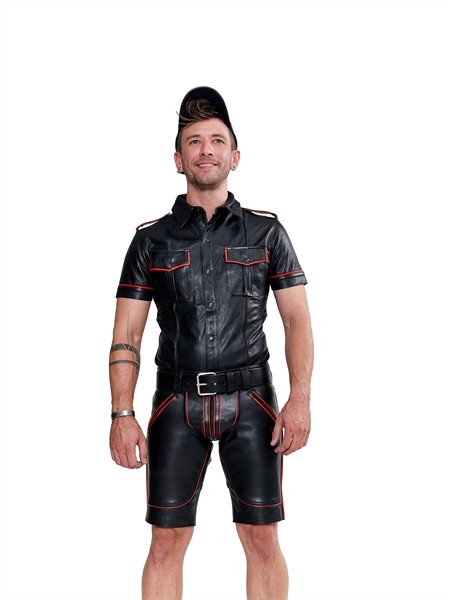 Leder Shirt 'Police' schwarz/rot