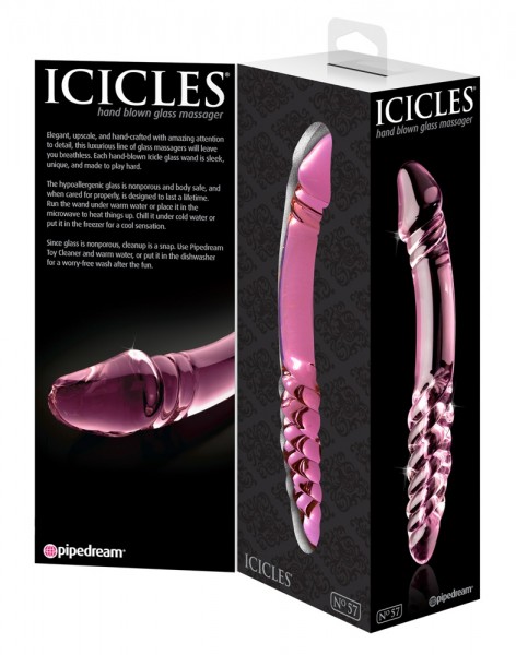 Icicles hand blown Glass massager pink