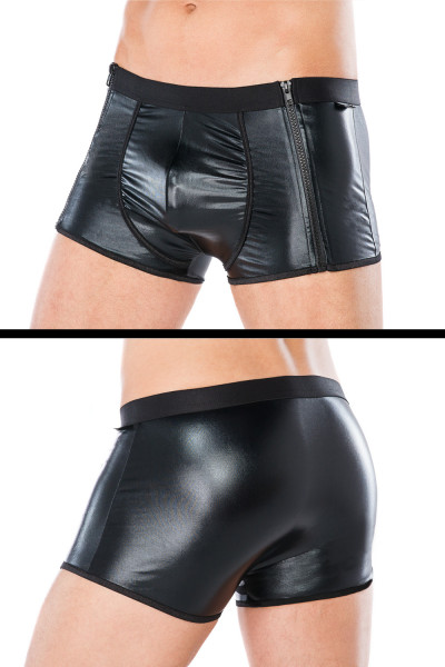 Wetlook Shorts mit zwei Reißverschlüssen - schwarz