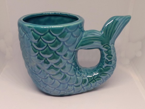 Keramik-Ritualgefäß Fisch blau