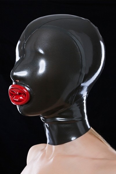 Latex-Maske mit Mundkondom vorne, seitlich